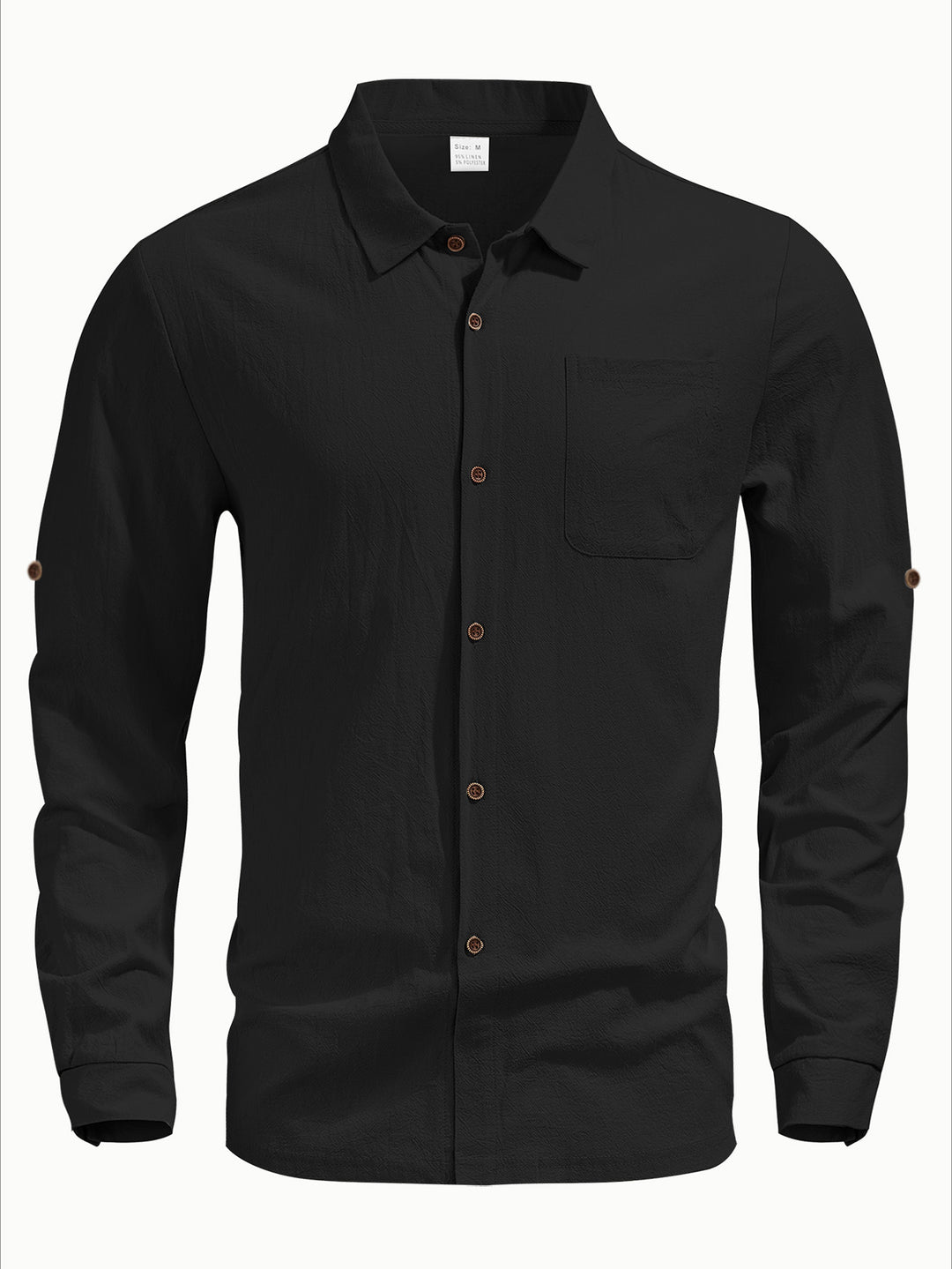 Men's casual long-sleeve shirt with Kent collar, chest pocket, and sleeve strap StylebySassy