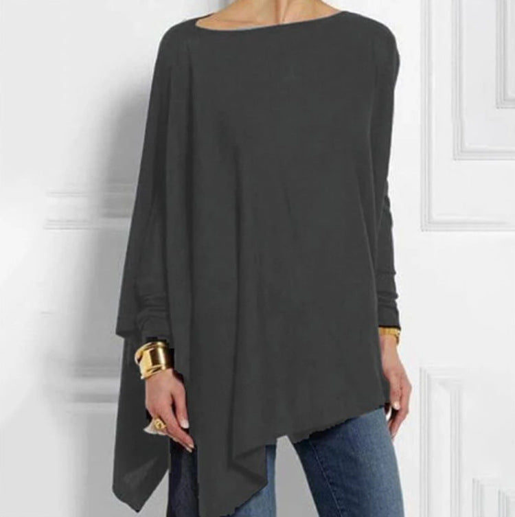 Women's draped oversized tunic with asymmetrical hem and wide batwing sleeves StylebySassy