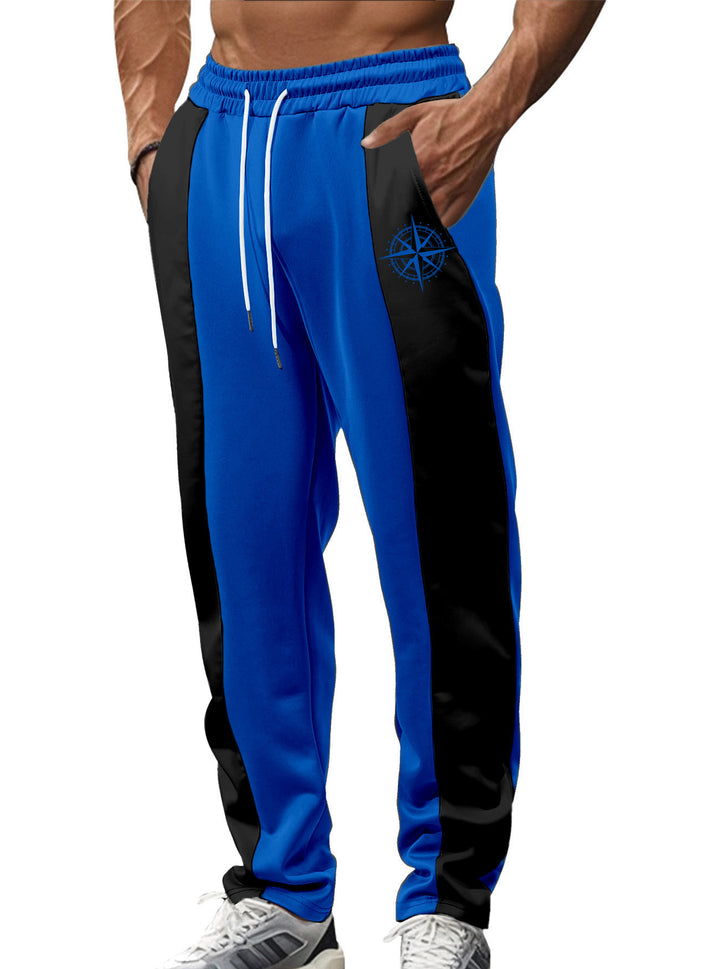 Men's sporty track pants with side contrast stripes, elastic waistband, drawstring, and deer embroidery StylebySassy