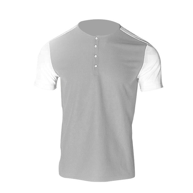 Men's short-sleeved Henley shirt with mid-length button placket and raglan sleeves StylebySassy