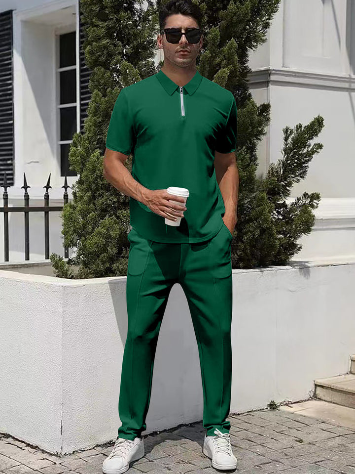 Men's urban travel polo shirt with short front zipper, elastic interlock and wrinkle-free care StylebySassy