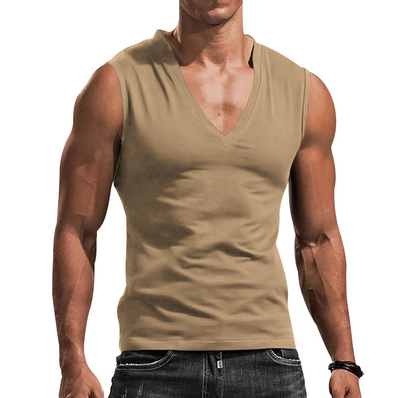 Men's fitted tank top with deep V-neck and stretch cotton blend StylebySassy