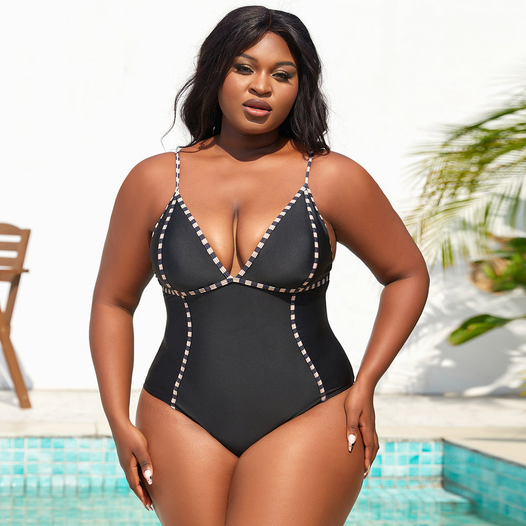 Women's One-Piece Swimsuit with Trendy Contrast Accents StylebySassy