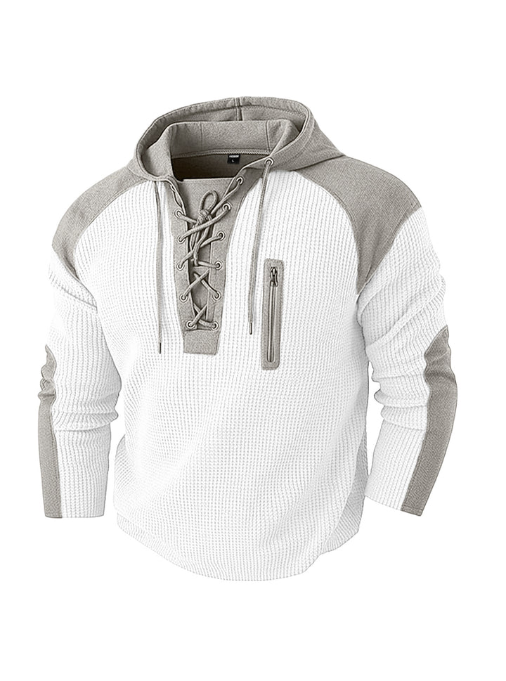 Men's hoodie with lacing trim and vertical zipper chest pocket StylebySassy