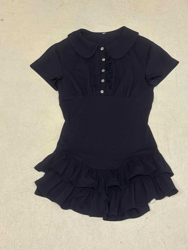 Women's Ruffle Dress with Collar and Button Details StylebySassy