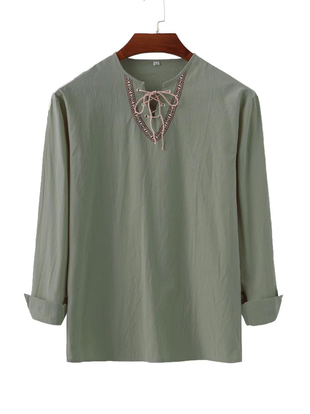Men's linen tunic shirt with lacing and ethnic border StylebySassy