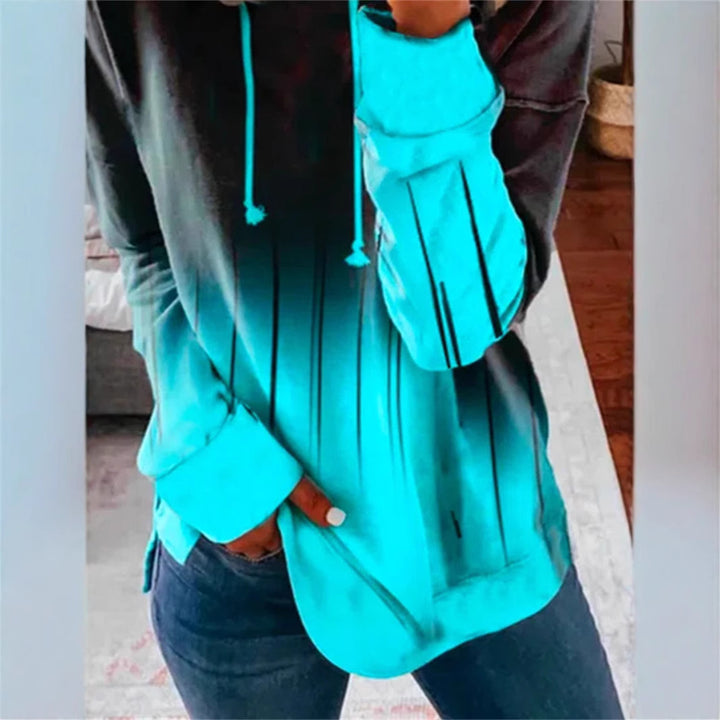 Women's Relaxed-Fit Hoodie Sweatshirt with Ombre Effect, Drawstring, Rounded Hem, and Side Slits StylebySassy