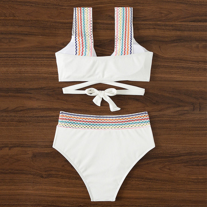 Women High-Waisted Bikini Set with Colorful Strap Design StylebySassy