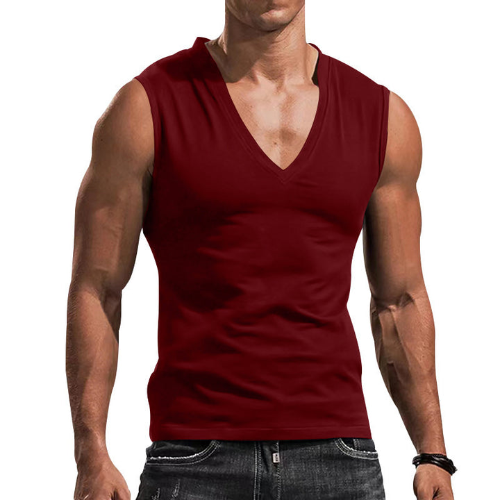 Men's sleeveless muscle shirt with deep V-neck made of stretchy jersey and close-fitting design StylebySassy