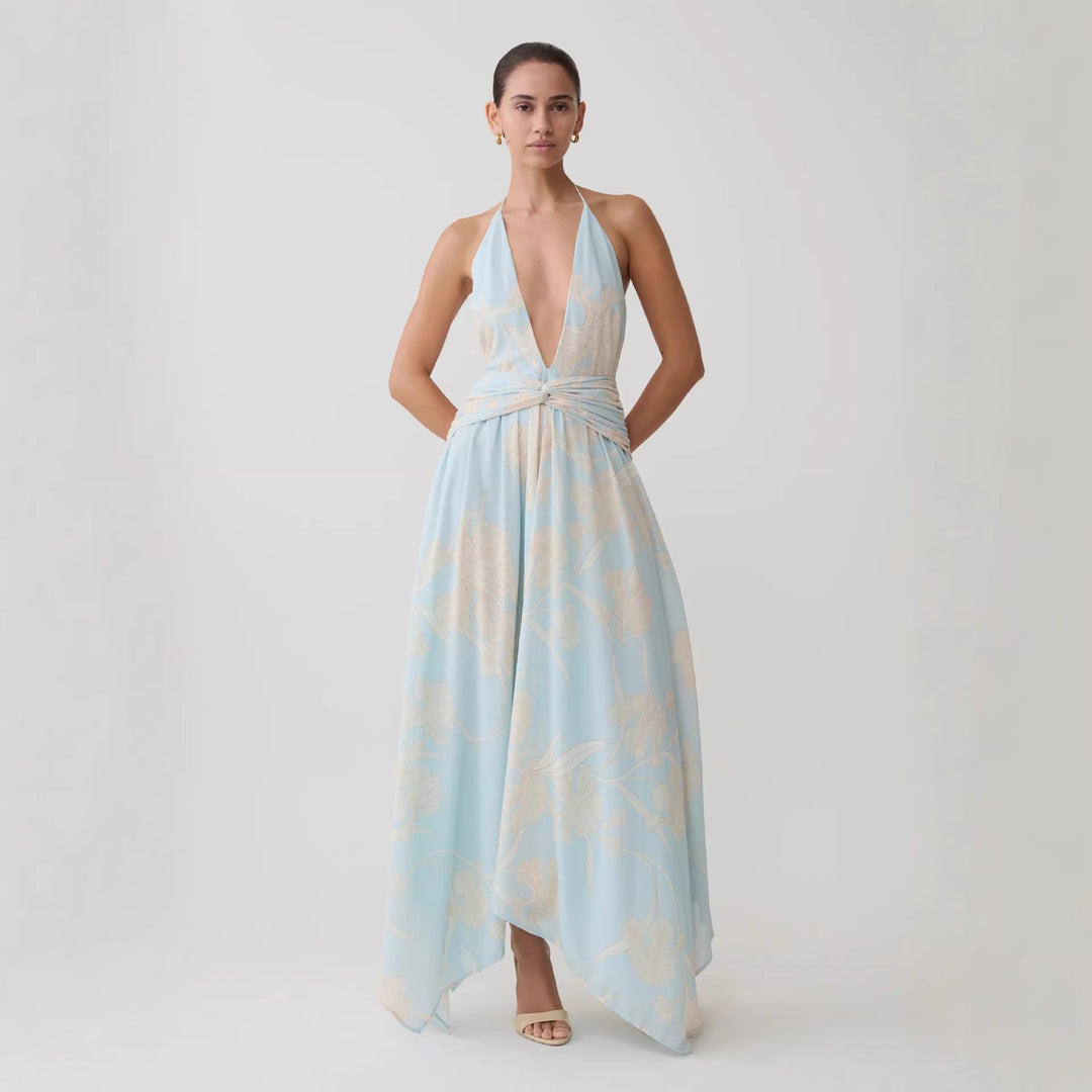 Women's Elegant Wrap Dress with Deep V-Neck and Floral Design StylebySassy