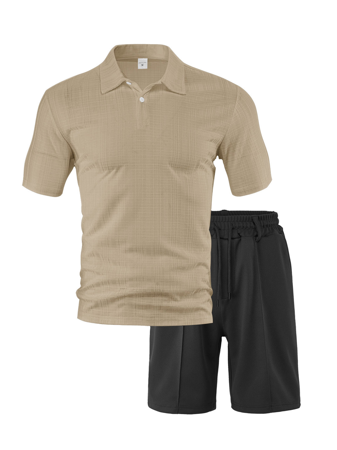 Men's two-piece summer travel set with textured short-sleeve polo shirt and functional mesh shorts StylebySassy