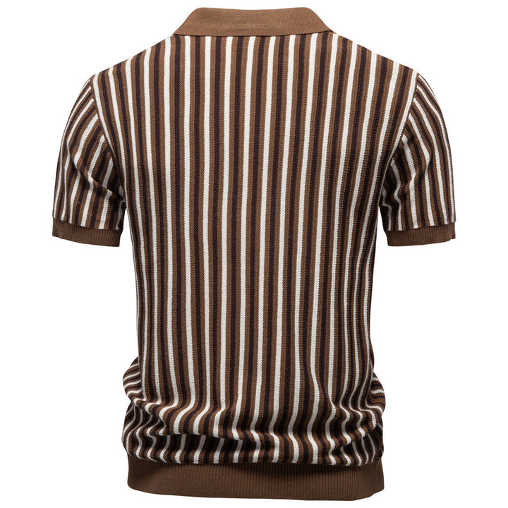 Men's striped knit polo shirt short sleeve made of fine cotton blend with polo collar and ribbed cuffs StylebySassy
