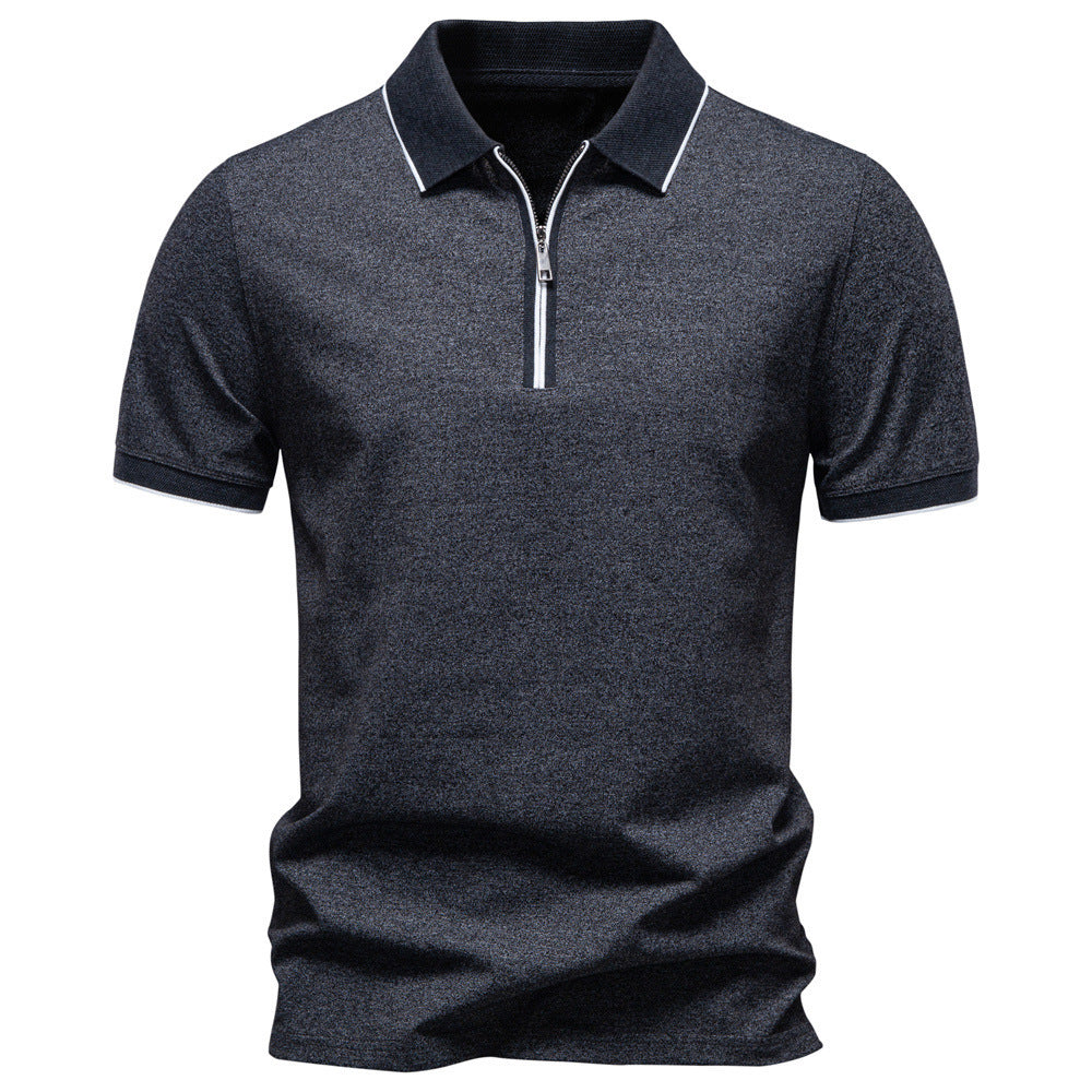 Men's breathable short-sleeved polo shirt with half-high zipper and piqué texture StylebySassy