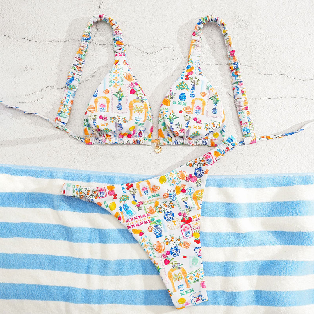 Women's Triangle Bikini with Decorative Ruffles StylebySassy