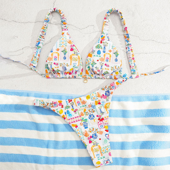 Women's Triangle Bikini with Decorative Ruffles StylebySassy