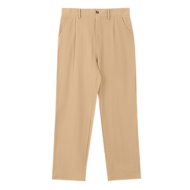 Men's elegant pleated trousers made of lightweight cotton blend with straight cut and belt loops StylebySassy