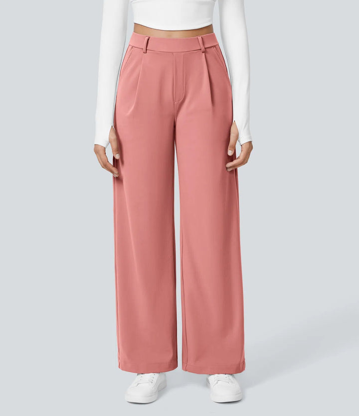 Ladies high-waisted pleated trousers with wide leg, belt loops and side pockets StylebySassy