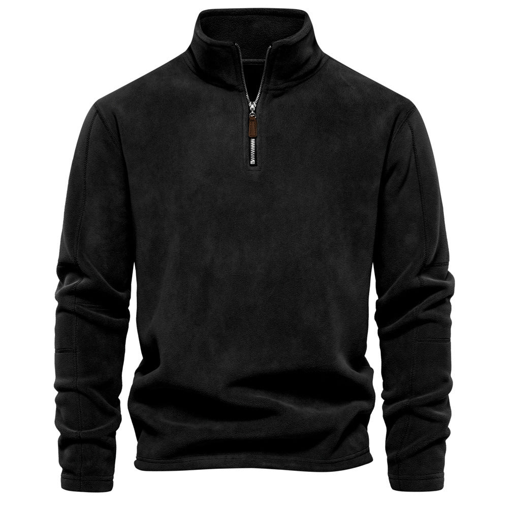 Men's lightweight fleece pullover with short zipper and stand-up collar StylebySassy