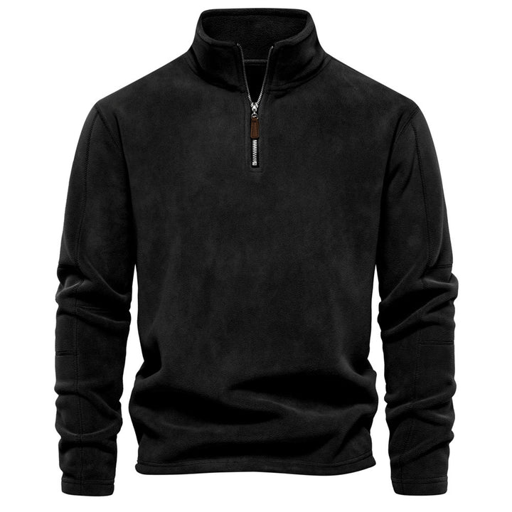 Men's lightweight fleece pullover with short zipper and stand-up collar StylebySassy
