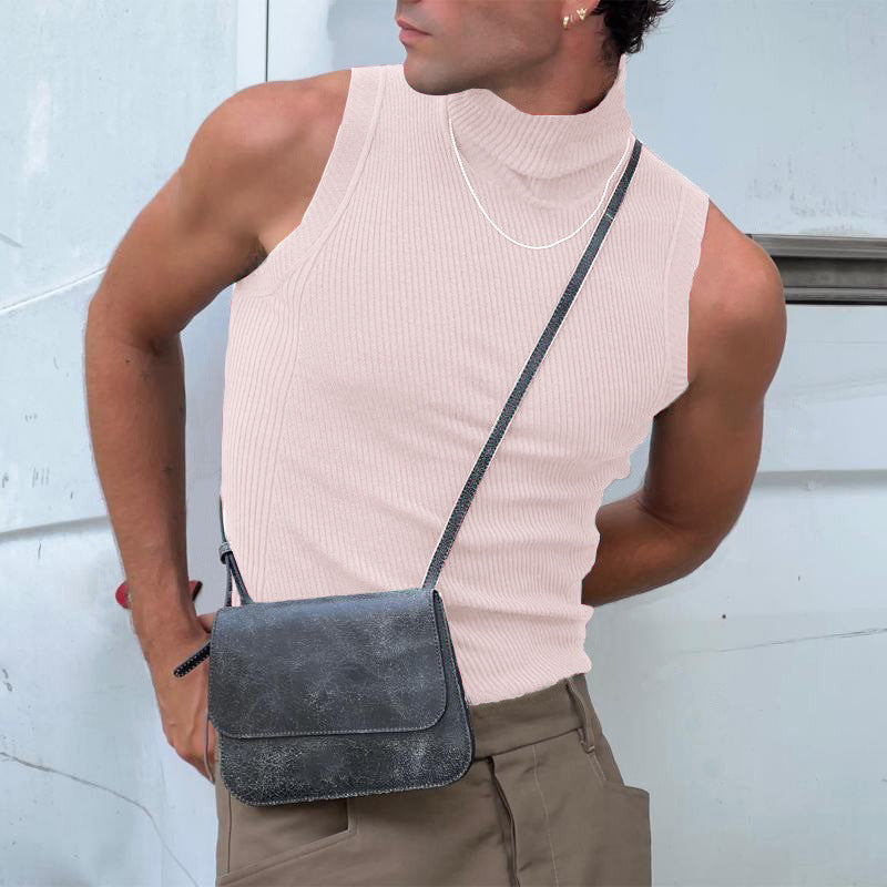 Women's sleeveless turtleneck top made of textured cotton blend StylebySassy
