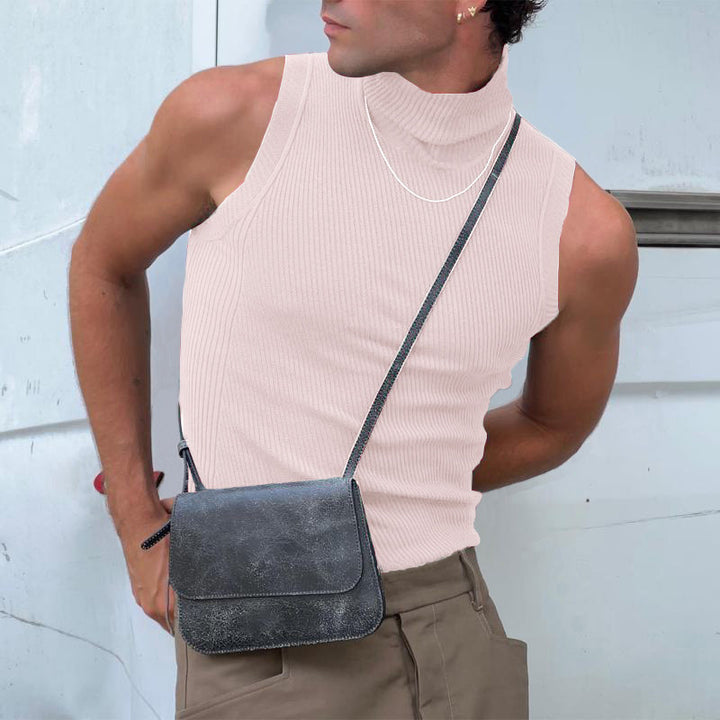 Women's sleeveless turtleneck top made of textured cotton blend StylebySassy