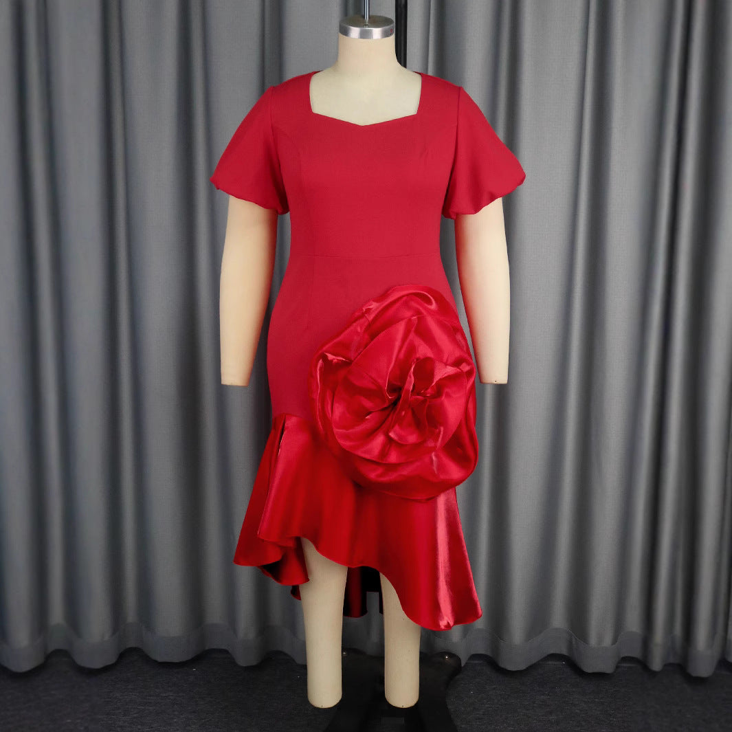 Women Elegant Evening Dress with Voluminous Floral Accent StylebySassy
