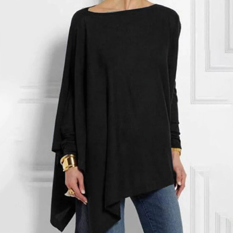 Women's draped oversized tunic with asymmetrical hem and wide batwing sleeves StylebySassy