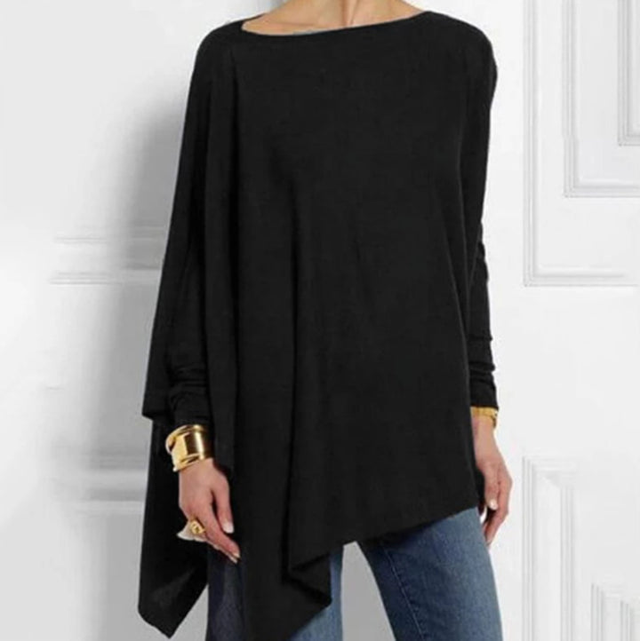 Women's draped oversized tunic with asymmetrical hem and wide batwing sleeves StylebySassy