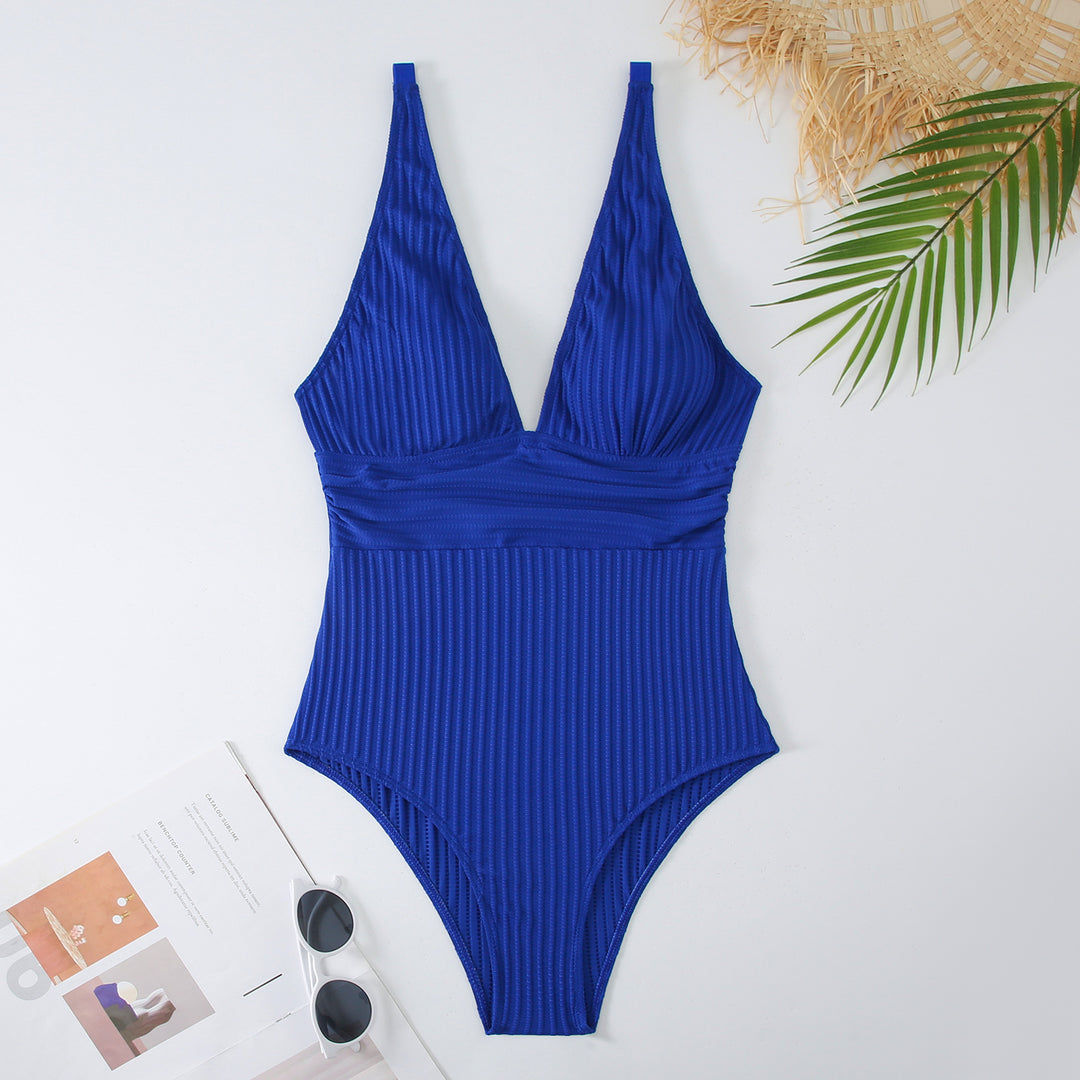 Women One-Piece Swimsuit with Figure-Hugging Design and Deep V-Neck StylebySassy