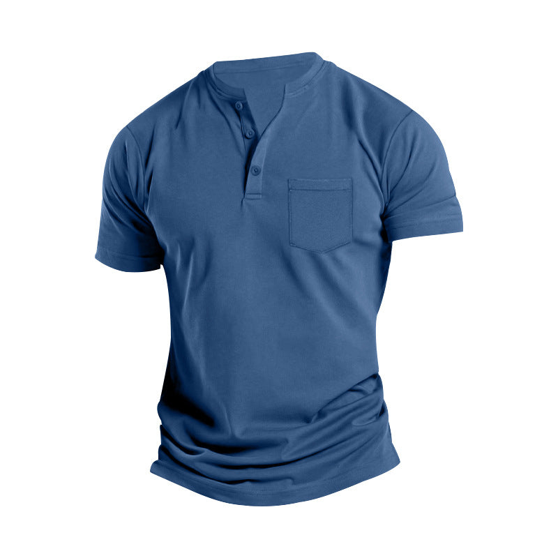 Men's breathable cotton-elastane short sleeve Henley with chest pocket StylebySassy