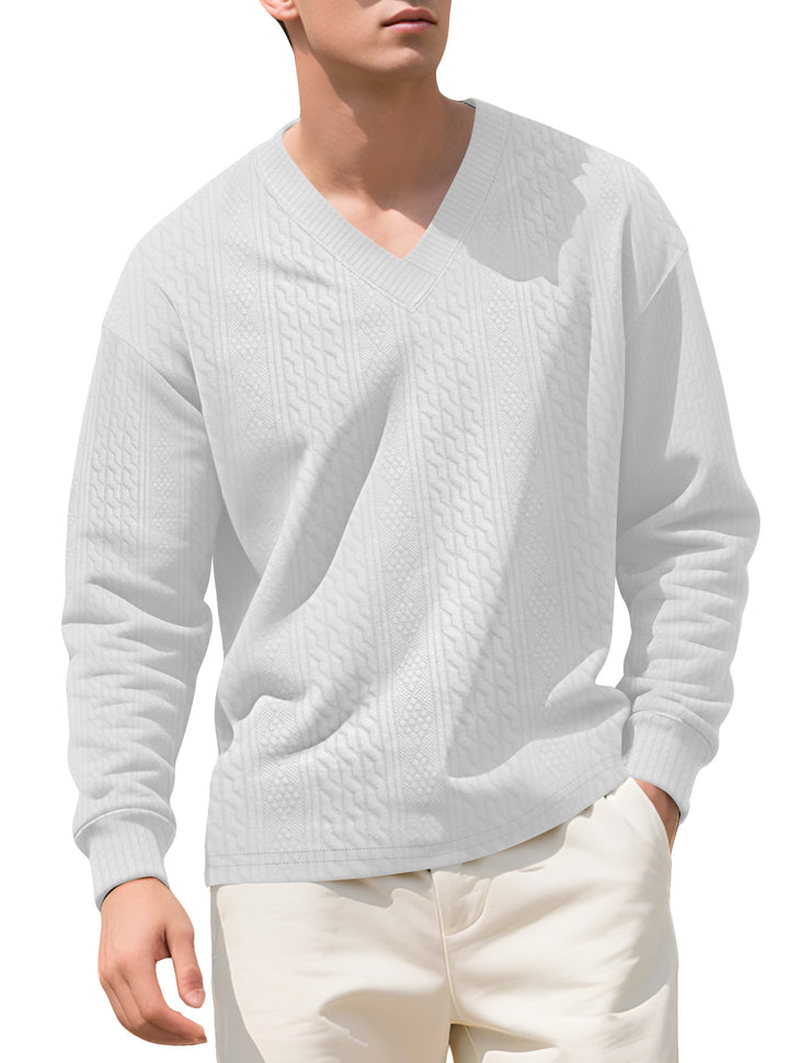 Men's structured V-neck knitted sweater with cable and honeycomb pattern StylebySassy