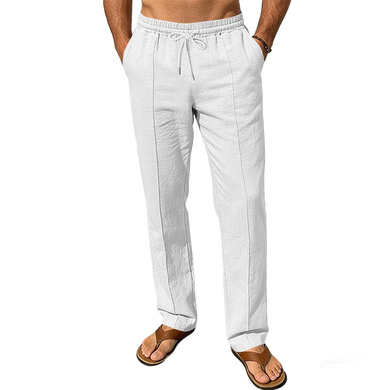 Men's breathable linen blend pants with drawstring, crease and straight leg StylebySassy