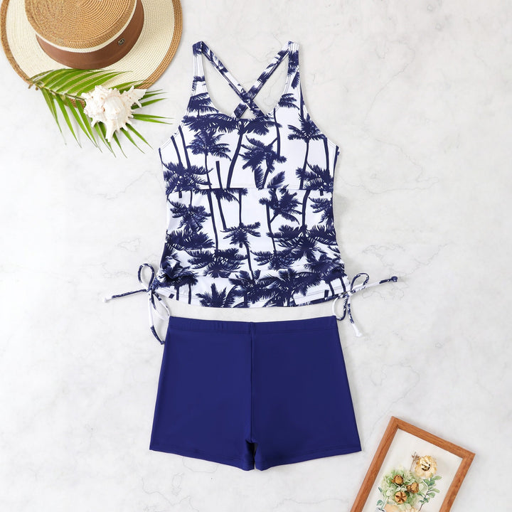 Ladies Sporty Tankini Set with Floral Design and Adjustable Cuffs StylebySassy