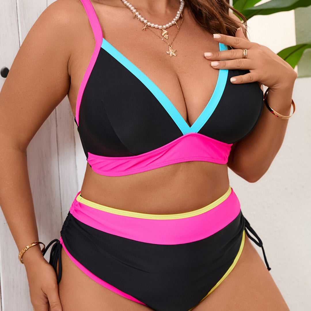 Women's sporty bikini set with high-waisted bottoms and trendy color contrast StylebySassy
