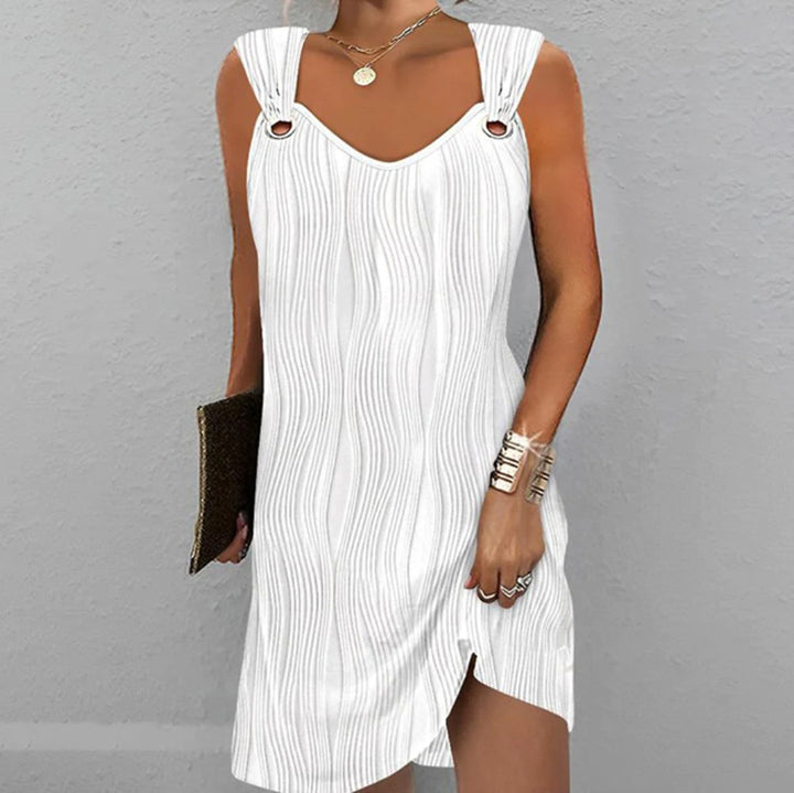 Ladies' figure-hugging jersey dress with wave texture, ring straps, and side slit StylebySassy