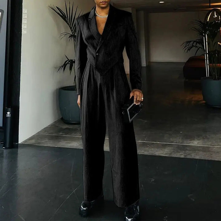 Ladies nan Business set with asymmetrical draped blazer and pleated pants with elastic waistband StylebySassy