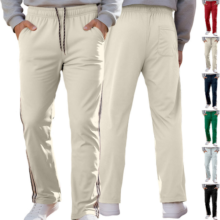 Men's casual training pants with elastic waistband and side contrast stripes StylebySassy