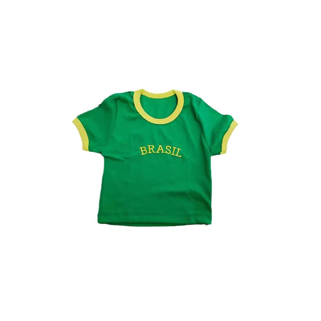 Women's Crop T-Shirt with Brazil lettering and colorful accents StylebySassy