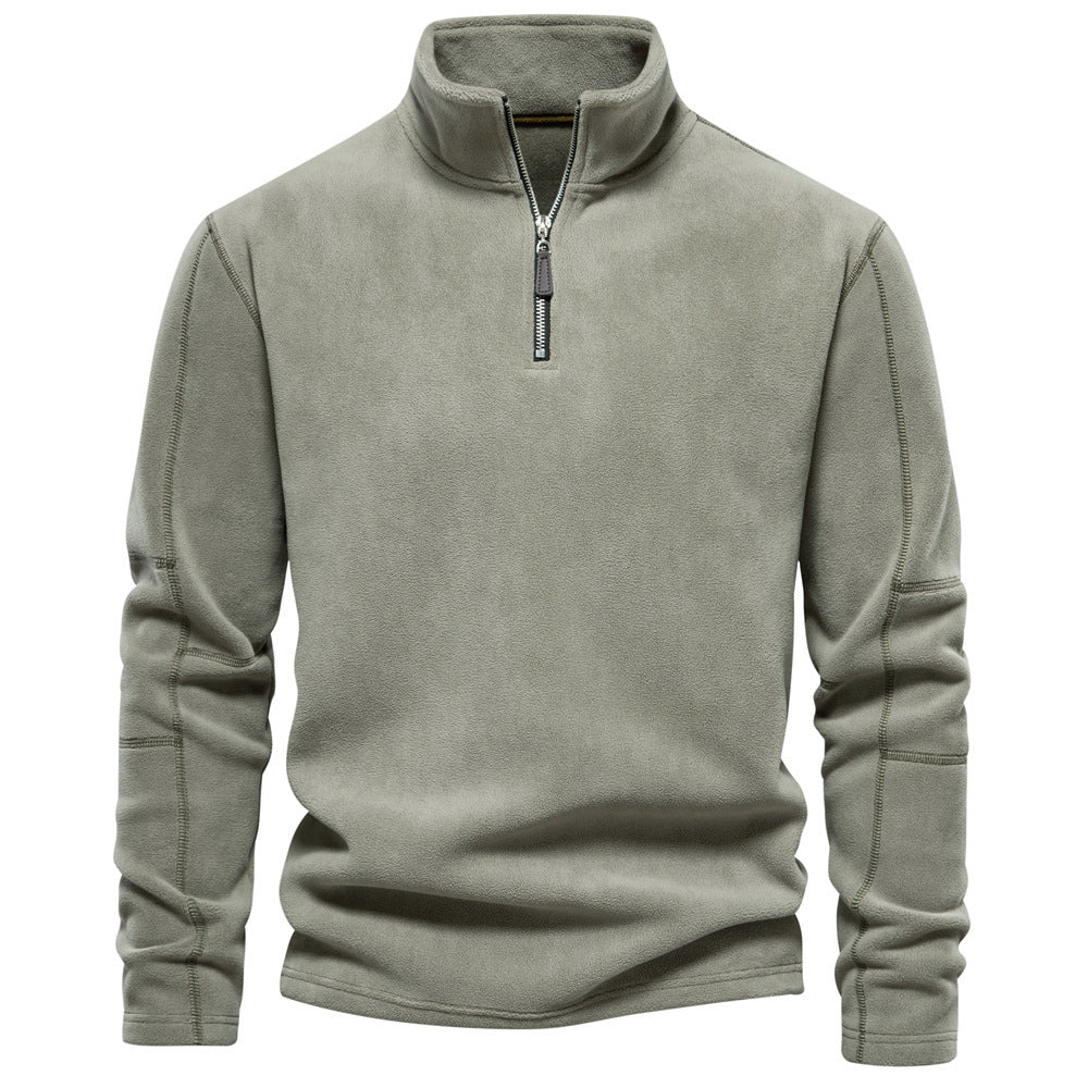Men's lightweight fleece pullover with short zipper and stand-up collar StylebySassy