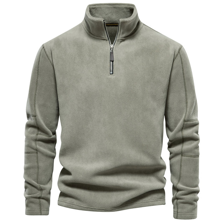 Men's lightweight fleece pullover with short zipper and stand-up collar StylebySassy