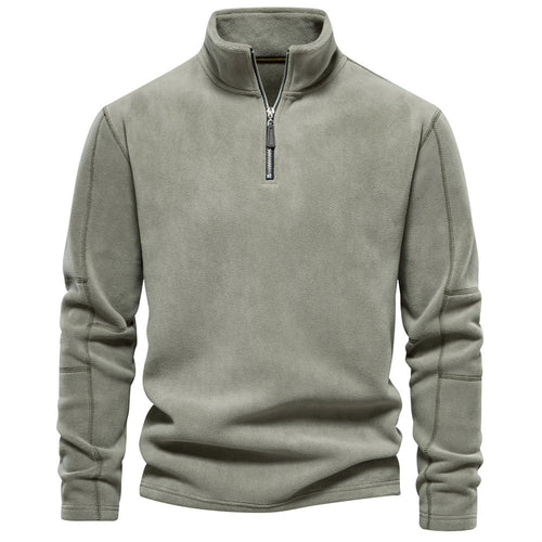 Men's lightweight fleece pullover with short zipper and stand-up collar StylebySassy