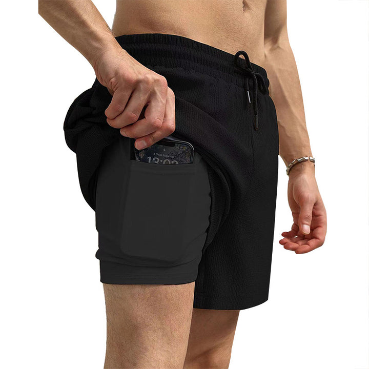 Men's nano two-layer swim shorts with inner compression shorts and side smartphone pocket StylebySassy