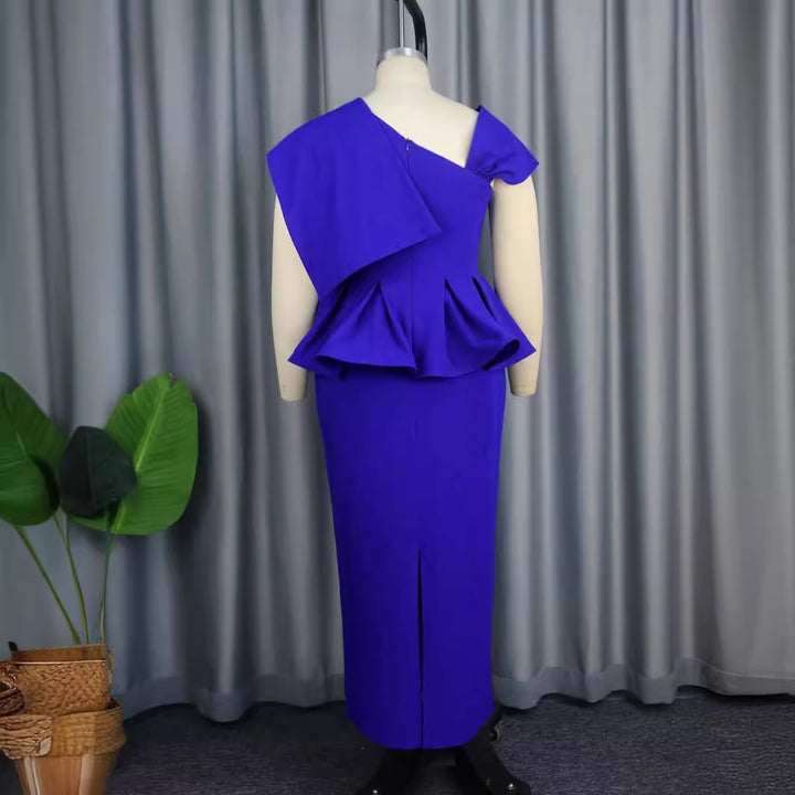 Women Elegant Peplum Dress with Asymmetric Shoulder Design StylebySassy