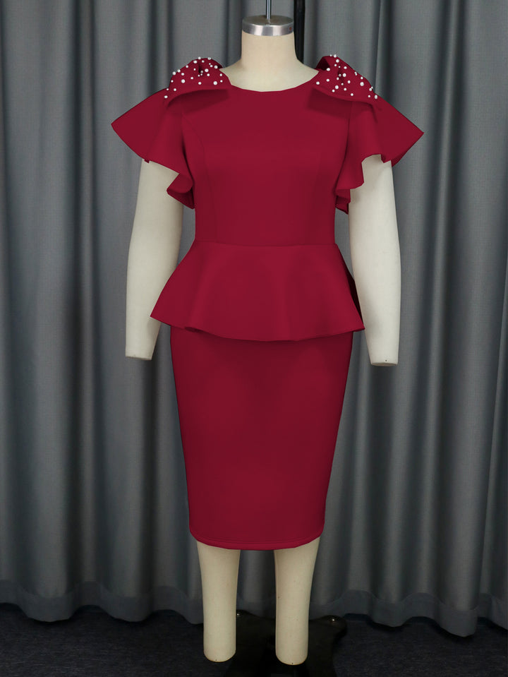 Women's Elegant Dress with Voluminous Ruffle Hems and Pearl Accents StylebySassy