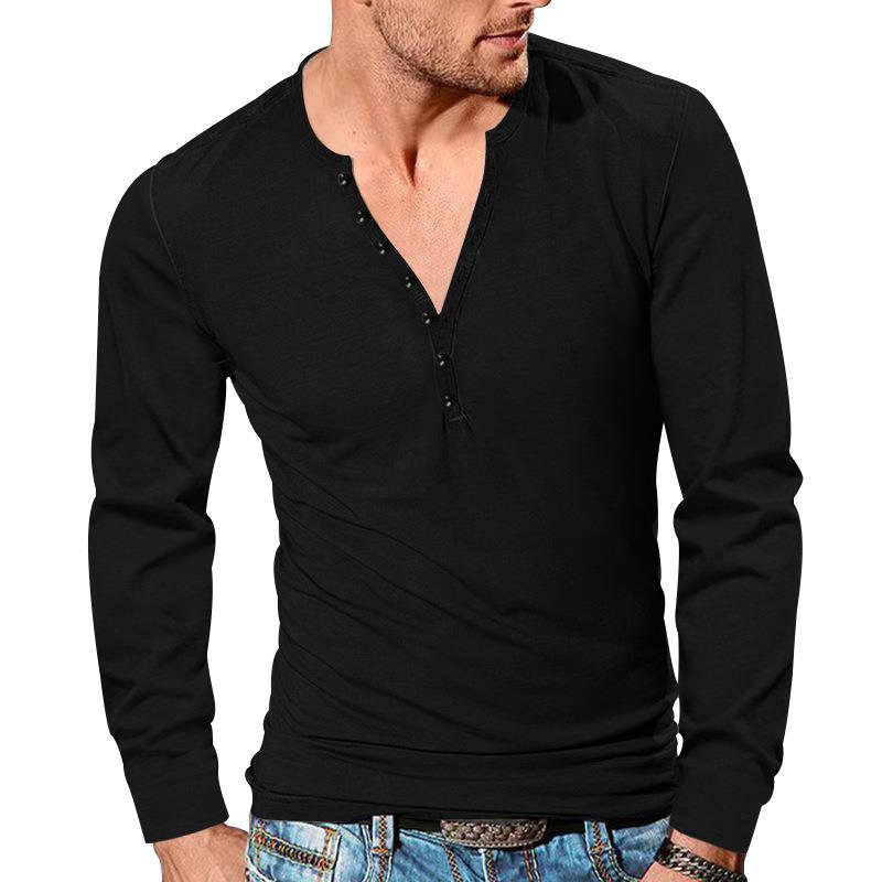 Men's tailored long sleeve Henley shirt with short button placket made of stretch cotton StylebySassy
