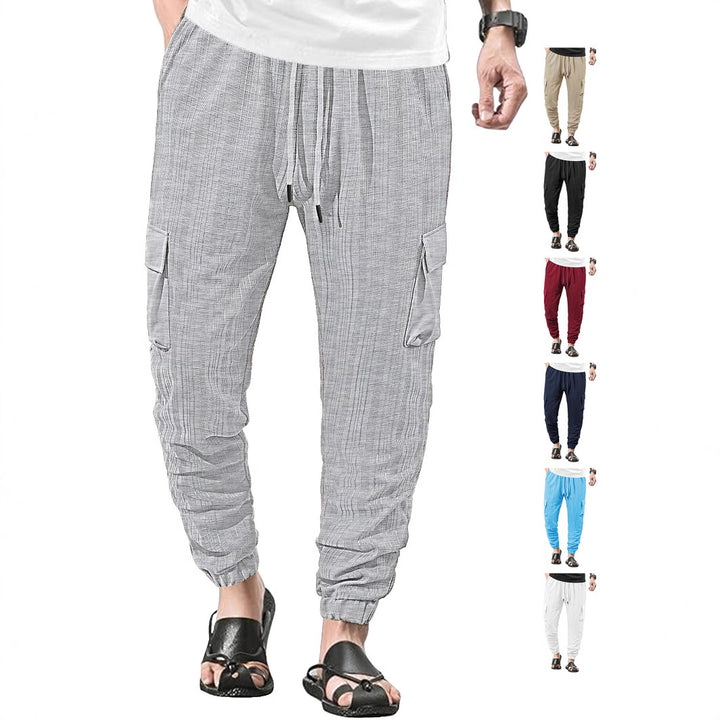 Men's Glencheck Cargo Jogging Pants with Drawstring Waistband and Elastic Ankle Closures StylebySassy