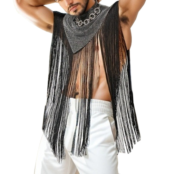 Ladies long fringed cape with turtleneck and V-shaped insert StylebySassy