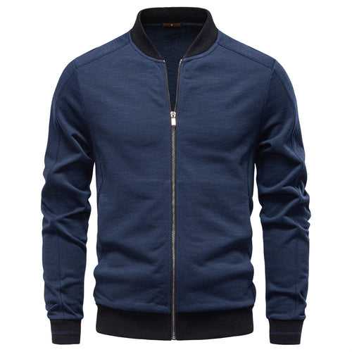 Men's slim zip jacket in bomber style with fine mélange texture, stand collar and elastic ribbed cuffs StylebySassy