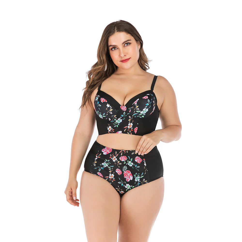 Women's High-Waisted Bikini Set with Floral Top and Supportive Cut StylebySassy