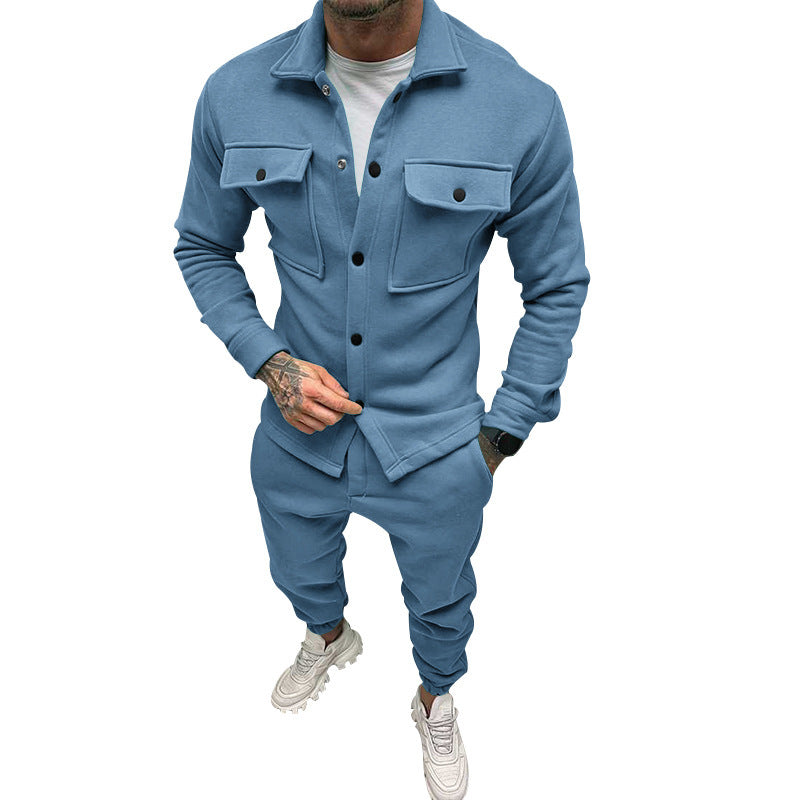 Men's casual shirt jacket with patch chest pockets and tapered joggers StylebySassy